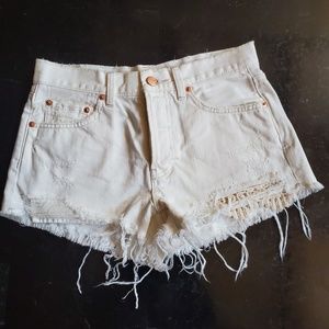 We the Free Off-White Ripped High Waisted Shorts